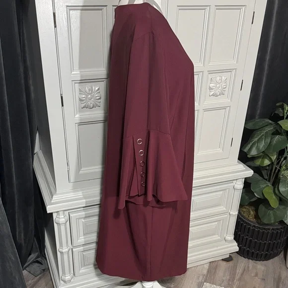 Carmen Marc Valvo Elegant Burgundy Midi Dress Size 18W - Picture 5 of 10